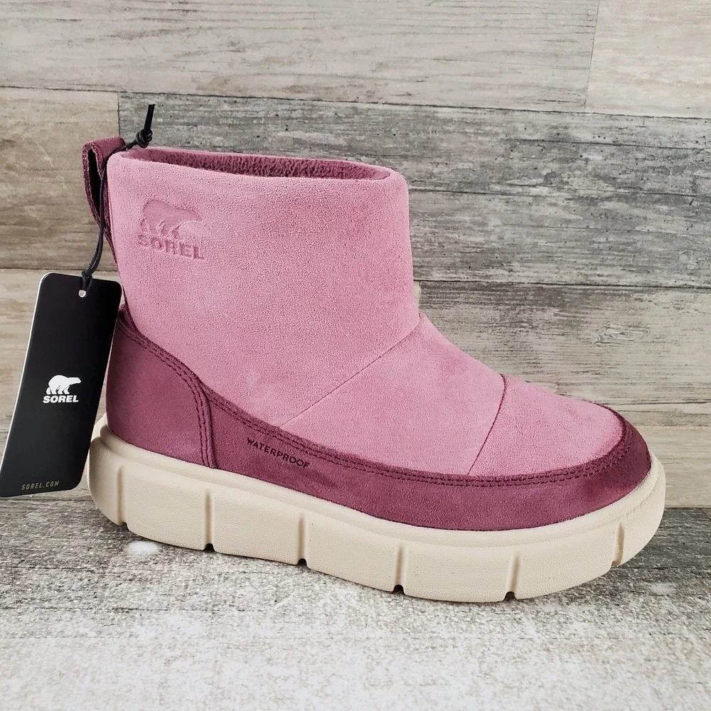Sorel Explorer III Kids Boots Sz 1 Dazed Mauve Bleached Ceramic WP Slip On